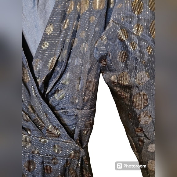 Modcloth black with gold polka dot wrap dress medium - Picture 3 of 6